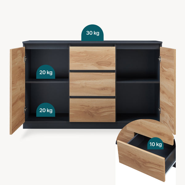 Kredens Kyr czarny/dąb rustykalny [en.casa]