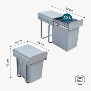 Wbudowany kosz na śmieci Froland 2/3 komory Szary różne wersje [en.casa]