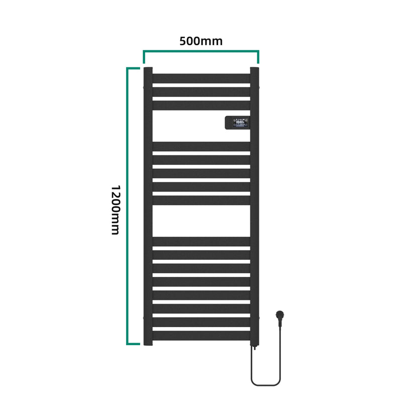 Szkic wymiarowy Elektryczny grzejnik ręcznikowy Ringebu 120x50cm w różnych kolorach. kolory [pro.tec]