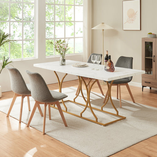 Esstisch Figa für 6 Personen Marmoroptik, weiß / Gold [en.casa] - premiumXL