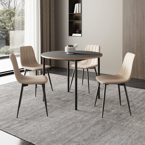 Zestaw jadalniany Lindesberg 5-częściowy okrągły szary/jasnobrązowy [en.casa]