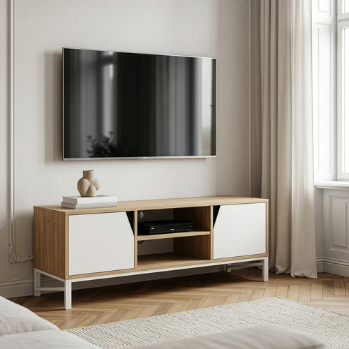 Szafka RTV Kerrköndam 120x40x46 cm dąb dekor/biały [en.casa]