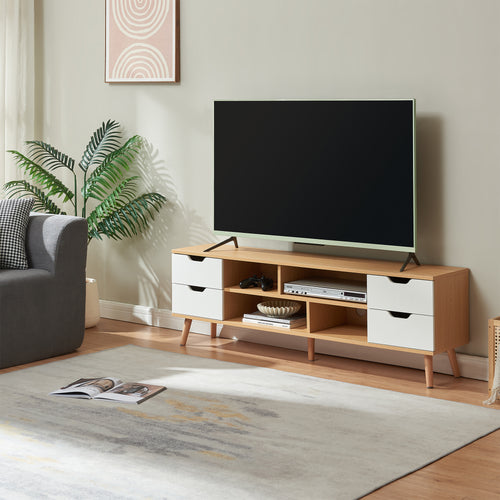 Szafka RTV Bordkak 140x30x45 cm dąb dekor/biały [en.casa]
