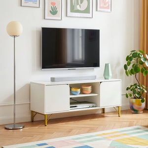 Szafka RTV Reyri 120x39x52 cm Biała/Złota [en.casa]
