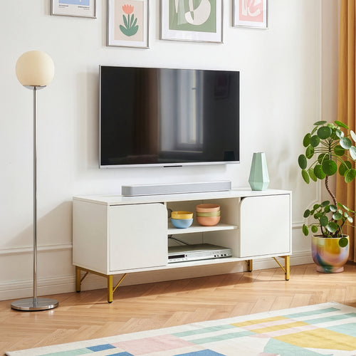 Szafka RTV Reyri 120x39x52 cm Biała/Złota [en.casa]