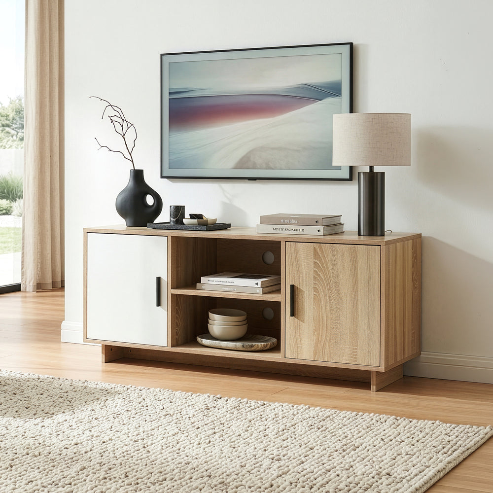 Szafka RTV Kenta 120x39x52 cm Sonoma-dąb/ biały [en.casa]