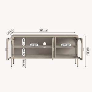 Witryna-komoda Klippestad stal 118x35x55 cm ciepły szary [en.casa]