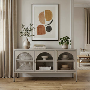 Witryna-komoda Klippestad stal 118x35x55 cm ciepły szary [en.casa]