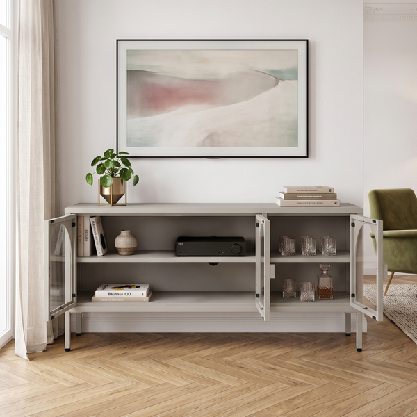 Witryna-komoda Klippestad stal 118x35x55 cm ciepły szary [en.casa]