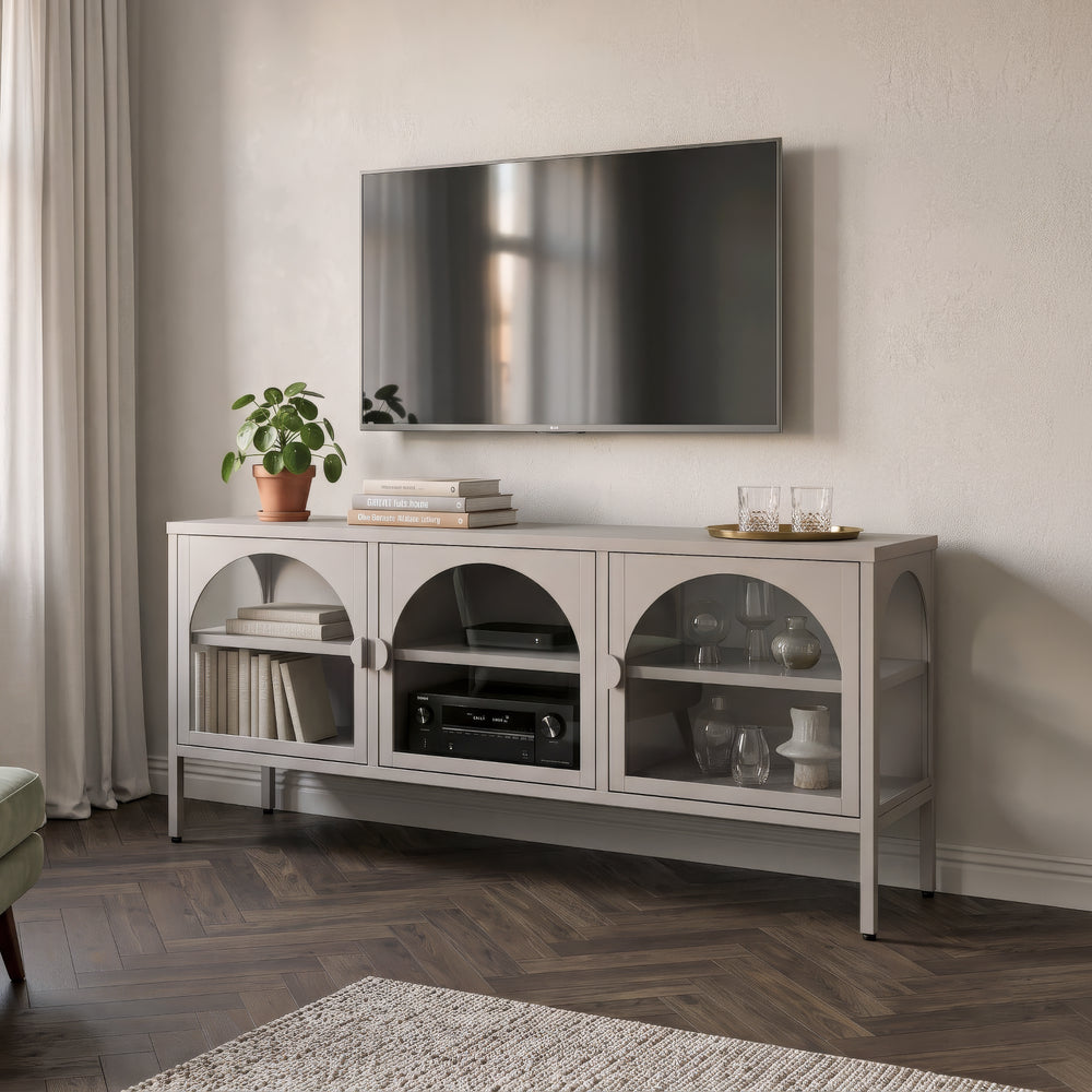 Witryna-komoda Klippestad stal 118x35x55 cm ciepły szary [en.casa]
