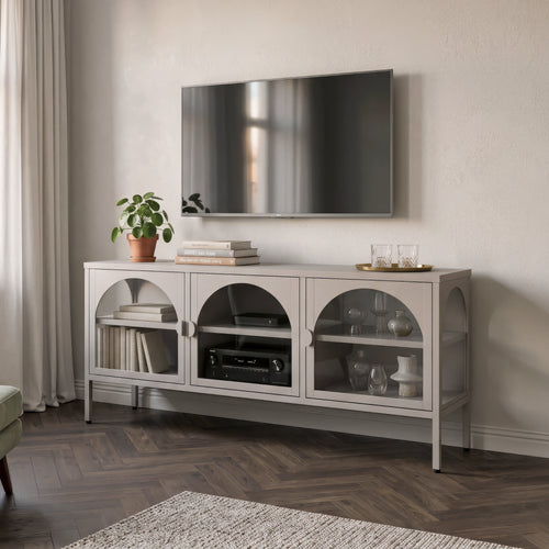 Witryna-komoda Klippestad stal 118x35x55 cm ciepły szary [en.casa]