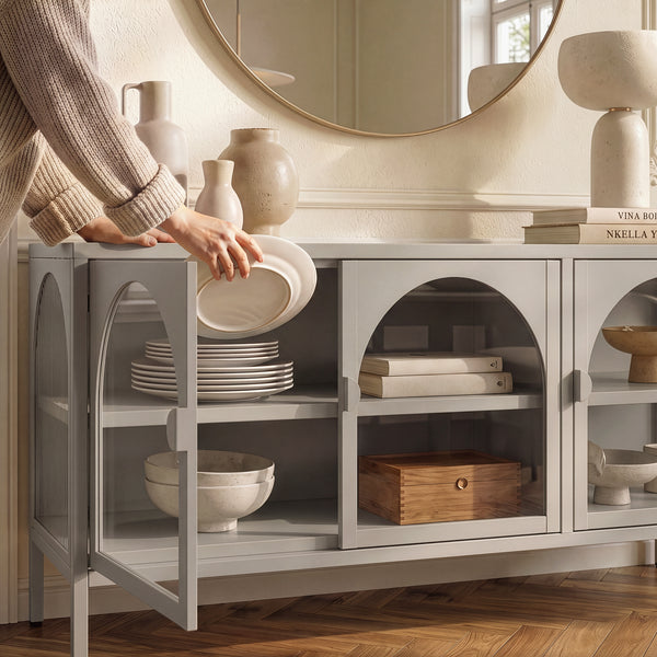 Witryna-komoda Klippestad stal 118x35x55 cm ciepły szary [en.casa]