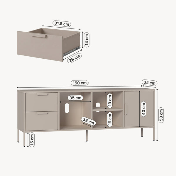 Szafka RTV Kliri Stahl 150x35x58 cm Ciepły szary [en.casa]