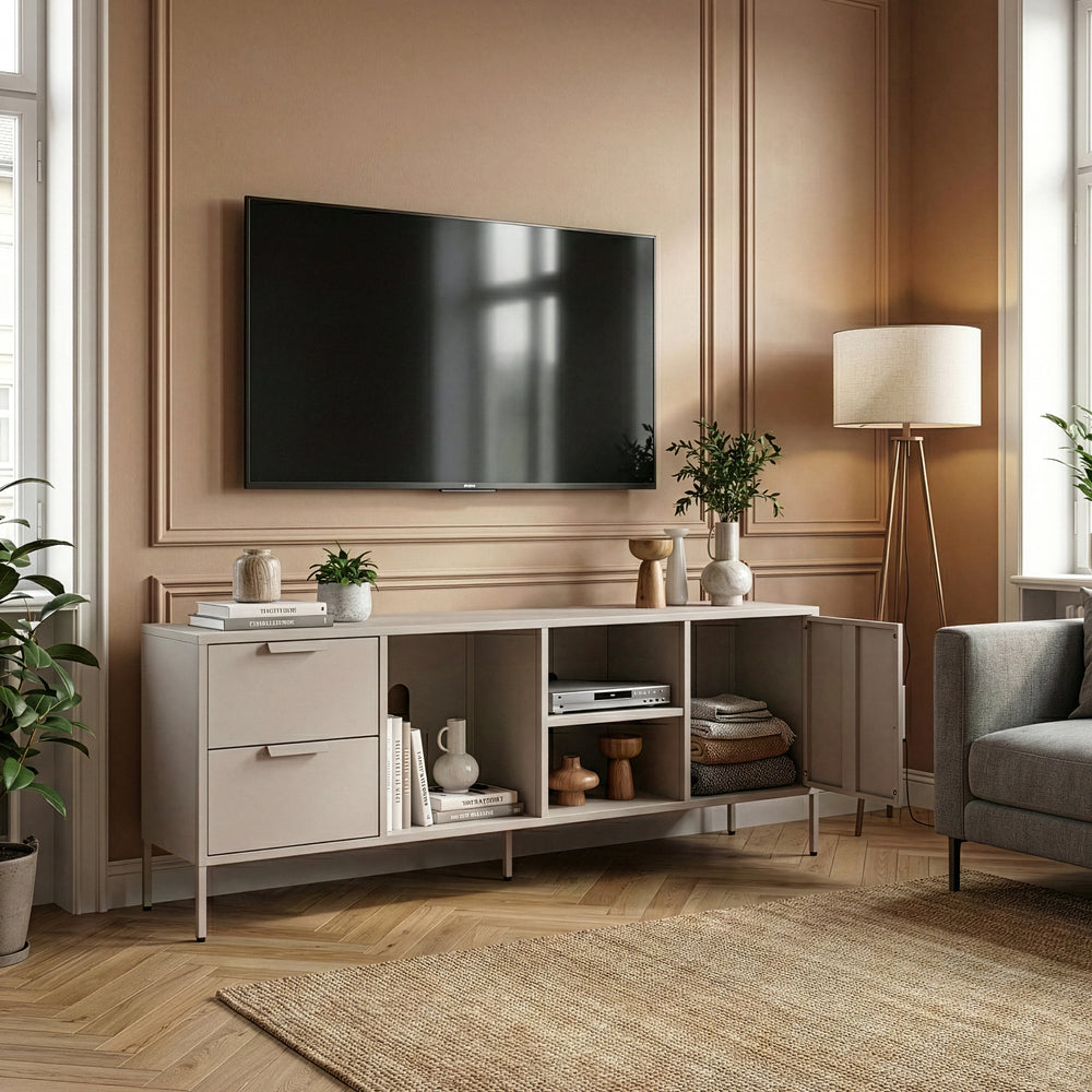 Szafka RTV Kliri Stahl 150x35x58 cm Ciepły szary [en.casa]