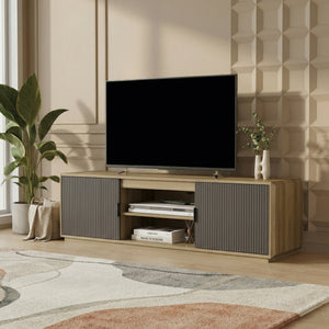 Szafka RTV Trömi 150x40x43 cm dąb optyczny/szary [en.casa]