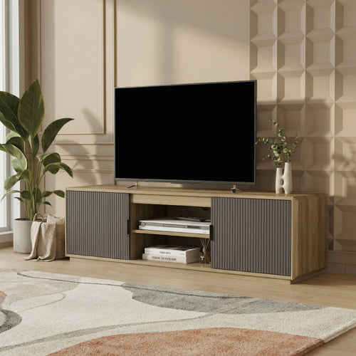 Szafka RTV Trömi 150x40x43 cm dąb optyczny/szary [en.casa]