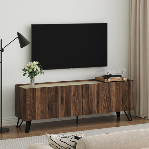Szafka RTV Trorlon 160x40x55 cm w optyce orzecha/trawertynu [en.casa]