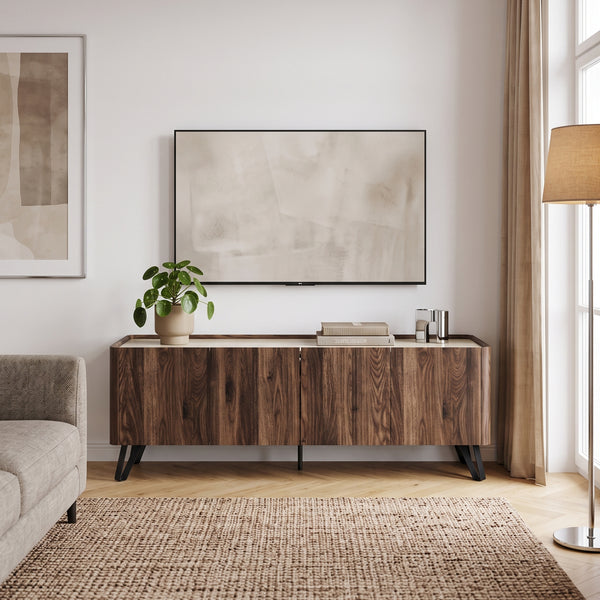 Szafka RTV Trorlon 160x40x55 cm w optyce orzecha/trawertynu [en.casa]
