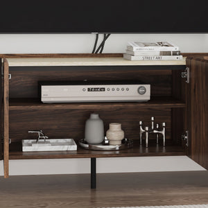 Szafka RTV Trorlon 160x40x55 cm w optyce orzecha/trawertynu [en.casa]