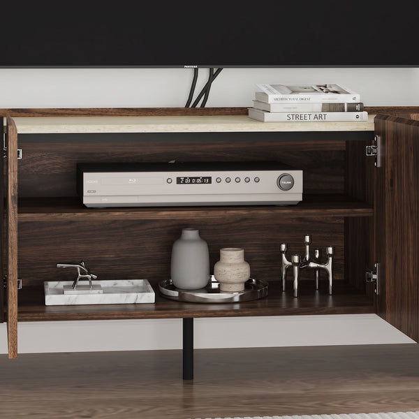 Szafka RTV Trorlon 160x40x55 cm w optyce orzecha/trawertynu [en.casa]