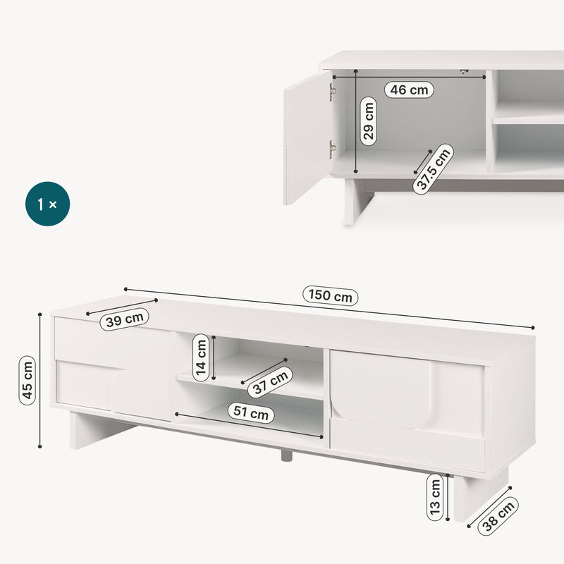 Szkic wymiarowy Szafka RTV Katanshumn z 2 drzwiami 150x39x45 cm [en.casa]