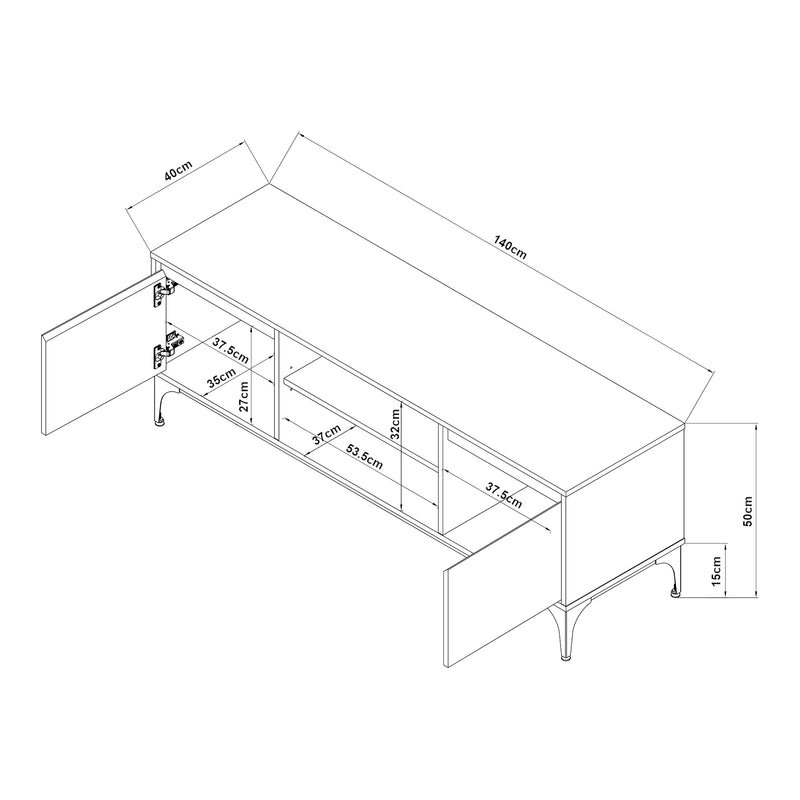 Szkic wymiarowy Szafka pod telewizor Kistiandi 140x40x50 cm [en.casa]