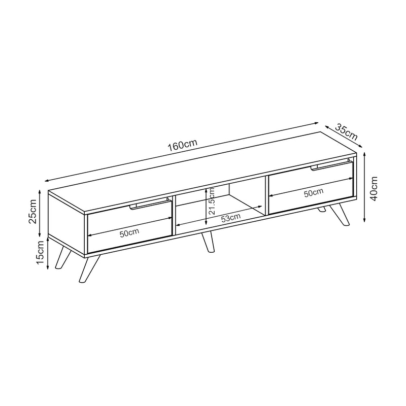 Szkic wymiarowy Szafka pod telewizor Kullila 160x35x40 cm [en.casa]