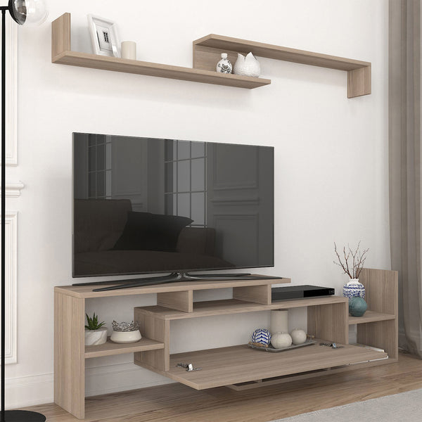 Szafka RTV Liksefte z półką ścienną 154x28x42 cm [en.casa]