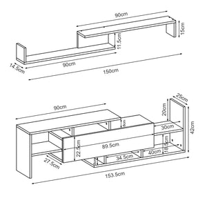 Szafka RTV Liksefte z półką ścienną 154x28x42 cm [en.casa]