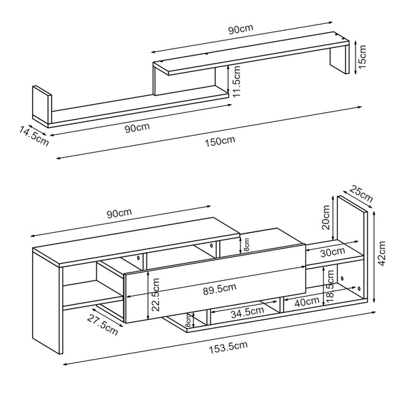 Szafka RTV Liksefte z półką ścienną 154x28x42 cm [en.casa]