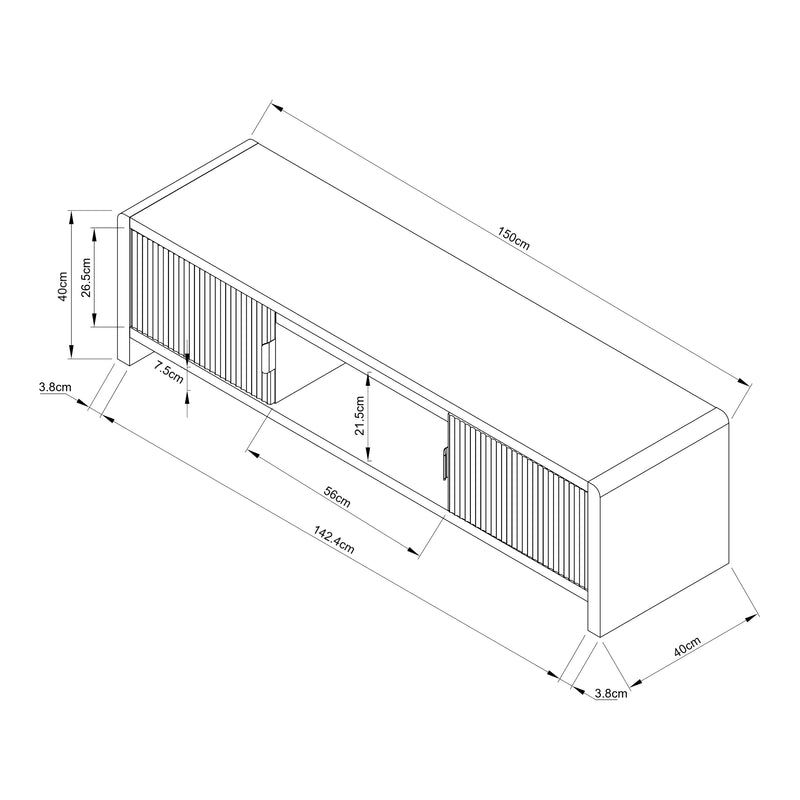 Szkic wymiarowy Szafka pod telewizor Lukkodso 150x40x40 cm [en.casa]