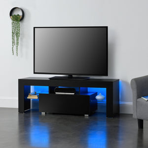 LED - Fernsehtisch Grimsey 130x35x45 cm mit Schublade Glasablage Weiß/Schwarz en.casa - premiumXL
