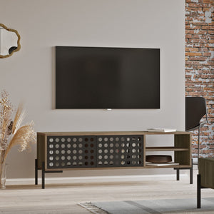Stolik RTV Lemi 144x40x49 cm Dąb Szary/Antracyt [en.casa]