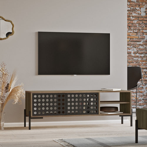 Stolik RTV Lemi 144x40x49 cm Dąb Szary/Antracyt [en.casa]