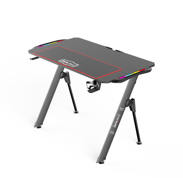 Stół gamingowy Stockton z oświetleniem LED RGB czarny w różnych rozmiarach rozmiary [pro.tec]
