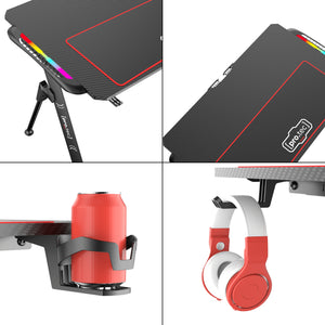 Stół gamingowy Stockton z oświetleniem LED RGB czarny w różnych rozmiarach rozmiary [pro.tec]