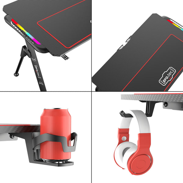 Stół gamingowy Stockton z oświetleniem LED RGB czarny w różnych rozmiarach rozmiary [pro.tec]