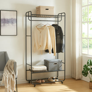 Rollbarer Garderobenständer Vestvågøy 176x90x40 cm Schwarz [en.casa] - premiumXL