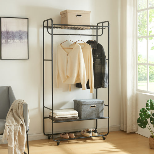 Rollbarer Garderobenständer Vestvågøy 176x90x40 cm Schwarz [en.casa] - premiumXL