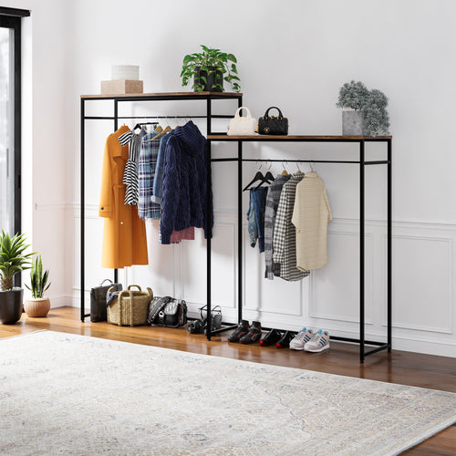 Garderobenständer Skestbyena aus zwei Elementen 140x240x40 cm Schwarz/Walnussoptik [en.casa] - premiumXL