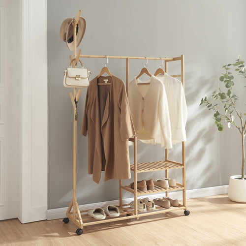 Rollbarer Garderobenständer Ikaalinen Bambus [en.casa] - premiumXL