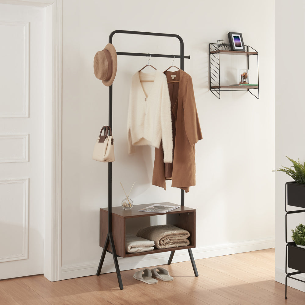 Wieszak na płaszcze Averøy 180x74x42cm czarny/orzech [en.casa]