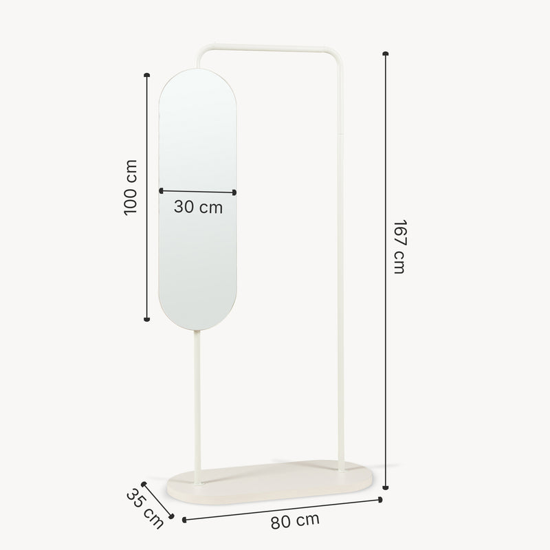 Szkic wymiarowy Stojak na ubrania Vamn z lustrem 167x80x35 cm [en.casa]