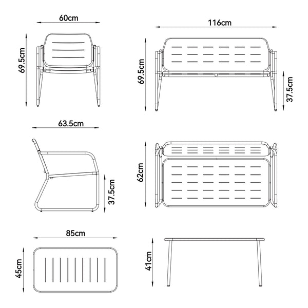 Zestaw stalowych mebli ogrodowych Andria [casa.pro]