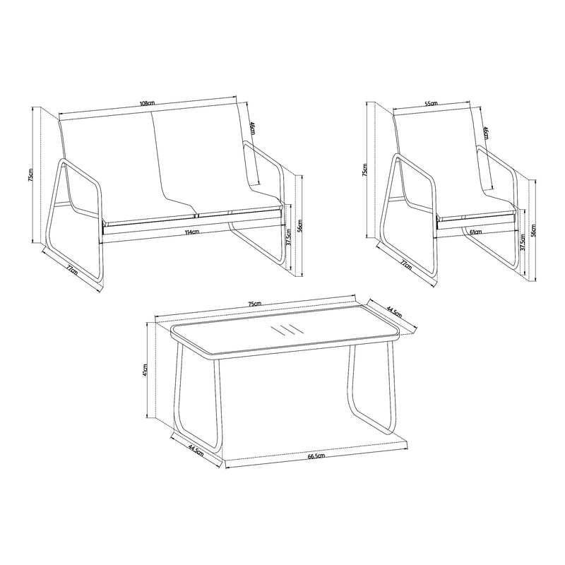 Szkic wymiarowy 4-częściowy zestaw mebli ogrodowych Anzi [casa.pro]