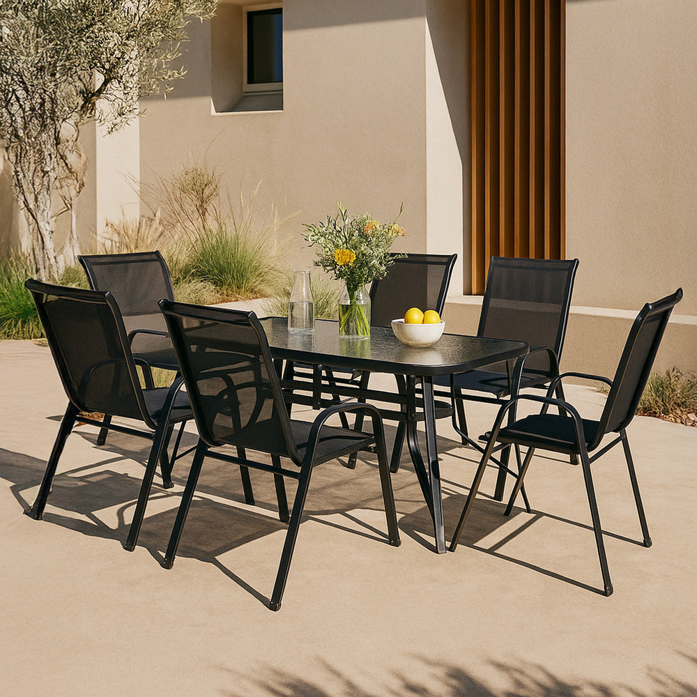 Zestaw mebli ogrodowych Aradeo 7-częściowy czarny [casa.pro]