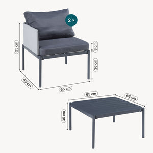 Zestaw mebli ogrodowych Accettura 3-częściowy Aluminium Szary [casa.pro]