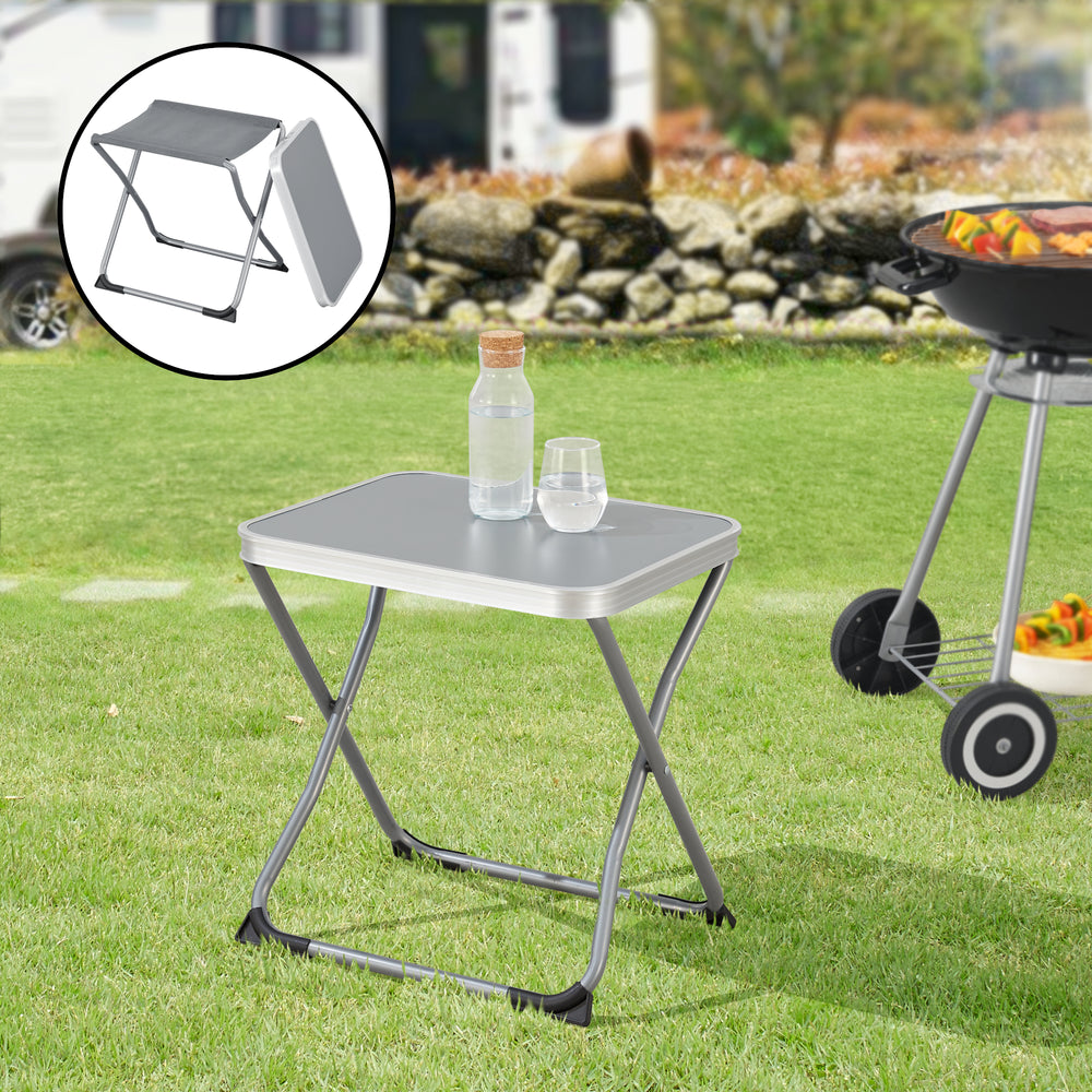 Stołek kempingowy i stolik 2 w 1 Barete 47x47x37 cm Szary [en.casa]