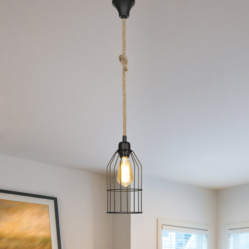 Lampa wisząca Ashford 24x14 cm 1-światło czarny/jutowy [lux.pro]
