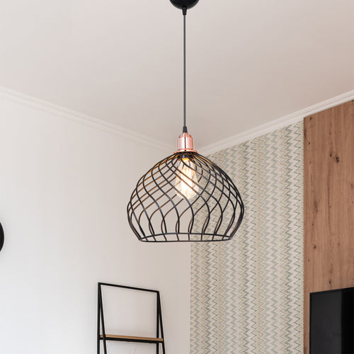 Hängeleuchte Bognor Regis E27 Metall Schwarz / Kupferfarben [lux.pro] - premiumXL